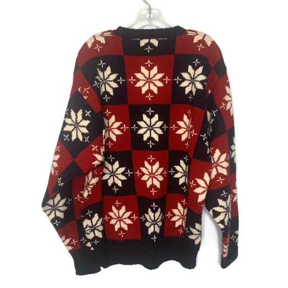 Faconnable Men’s Red White Blue 100% Wool Crew Neck Fairisle Nordic Sweater XL